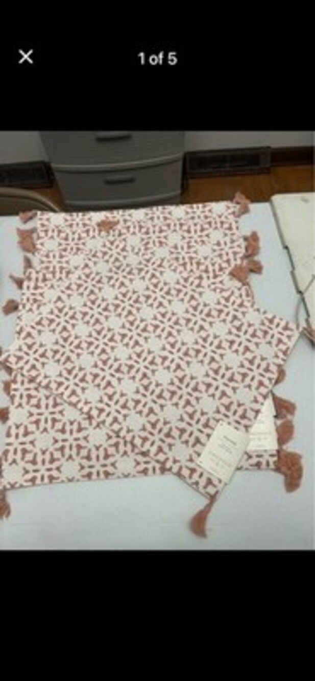Threshold Placemats Cotton Print Tassels Orangish Pink/White “14x19" Set Of 7